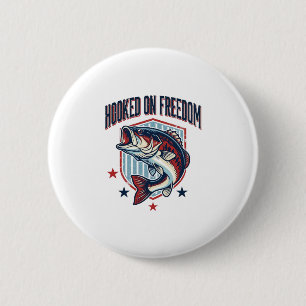 Hooked On Freedom Vintage Bass Fishing Shirt Desig 2 Inch Round Button