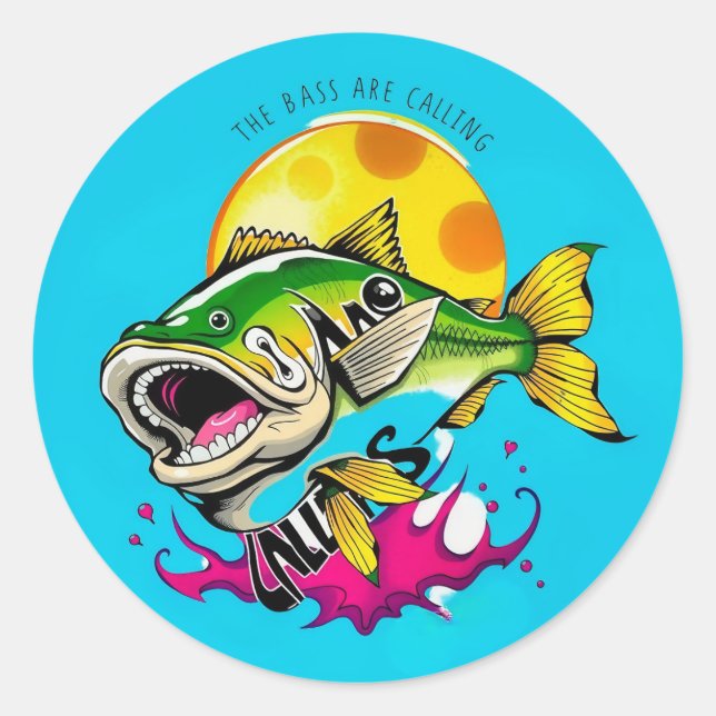 Hooked on Fun: The Bass Are Calling! Classic Round Sticker (Front)