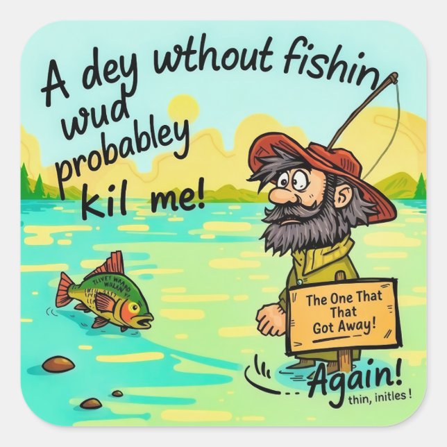 Hooked on Humour: The Fisherman's Dilemma Square Sticker (Front)