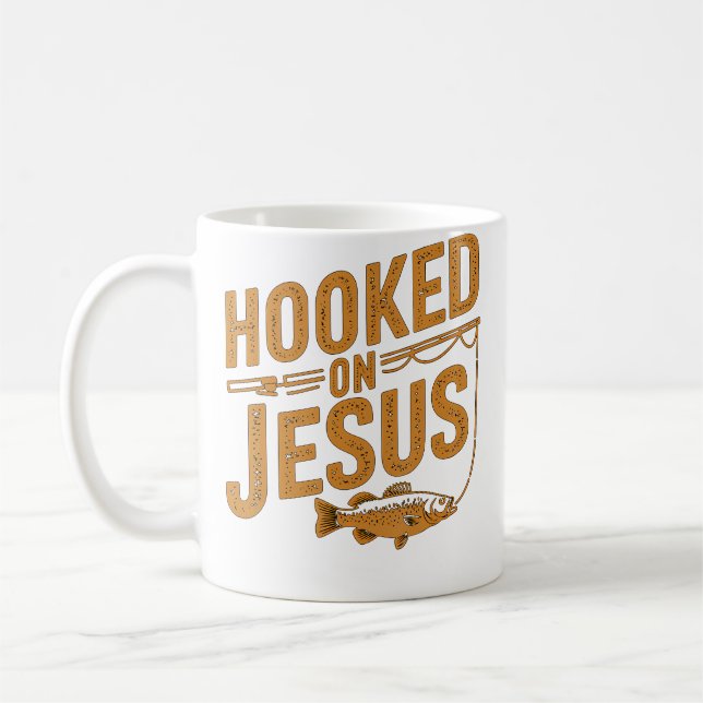 Hooked On Jesus Fishing Christian Coffee Mug (Left)