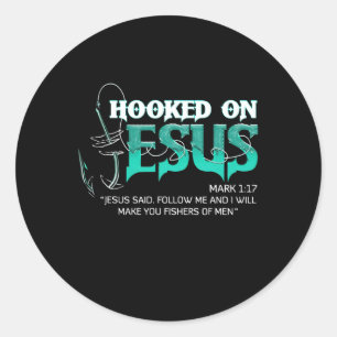 Hooked On Jesus Funny Fishing  Classic Round Sticker