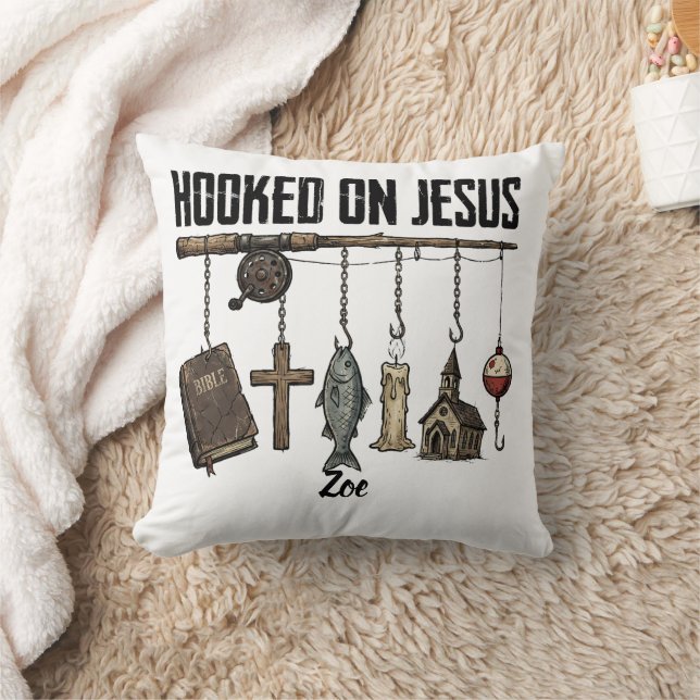 Hooked on Jesus Personalized Throw Pillow (Blanket)