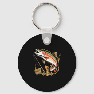 Hooked on trout fly fishing angler fishing pun keychain