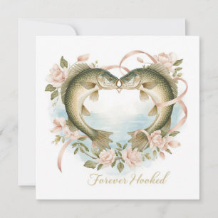 Hooked on you fishing lovers Wedding  Watercolor Invitation