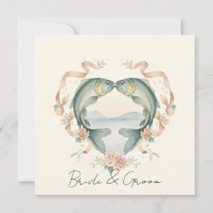 Hooked on you fishing lovers Wedding  Watercolor Invitation