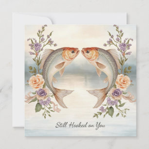 Hooked on you fishing lovers Wedding Watercolor Invitation