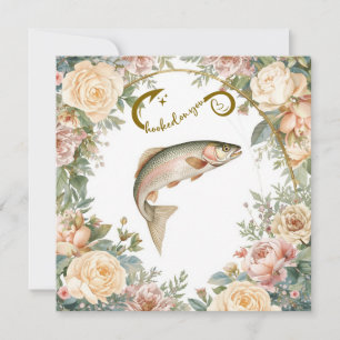 Hooked on you fishing lovers Wedding Watercolor Invitation
