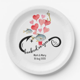 Hooked on you fishing lovers Wedding Watercolor Paper Plate