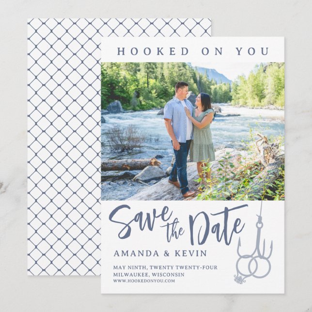 Hooked on You Fishing Picture Save The Date Card (Front/Back)