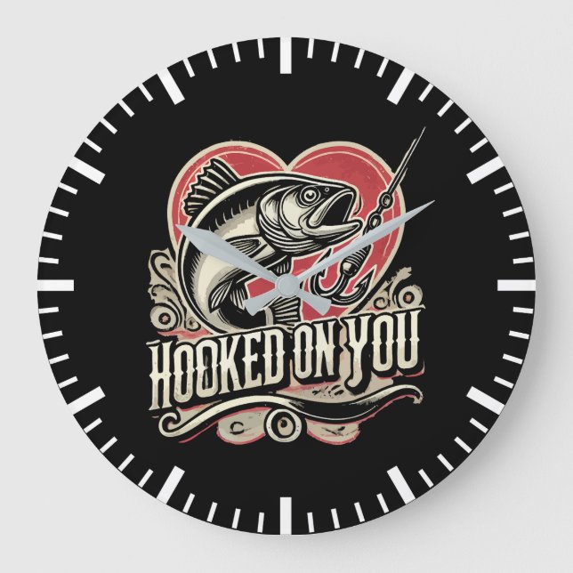 Hooked On You - Valentine’s Day Fishing Large Clock (Front)