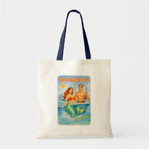 Hooked Up Fishing Pin-Up Mermaid Funny Retro Beach Tote Bag