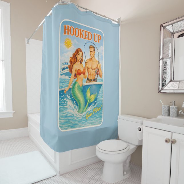 Hooked Up Retro Pin-Up Mermaid | Fishing Boat Blue (In Situ)