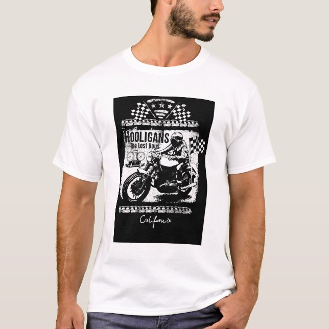 Hooligans Motorcycle California Racing T-Shirt (Front)