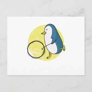 Hoop Rolling Hula-Hoop Reifenspiel Pinguin Postcard