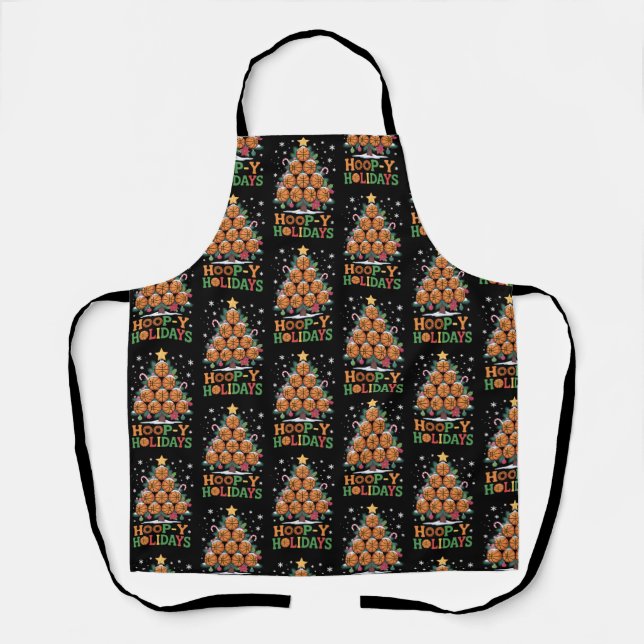 Hoop-y Holidays Basketball Christmas Holiday Sport Apron (Front)
