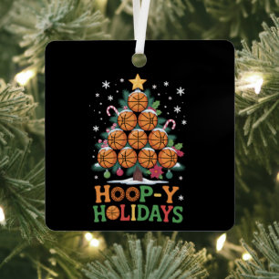 Hoop-y Holidays Basketball Christmas Holiday Sport Metal Ornament