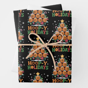 Hoop-y Holidays Basketball Christmas Holiday Sport Wrapping Paper Sheet