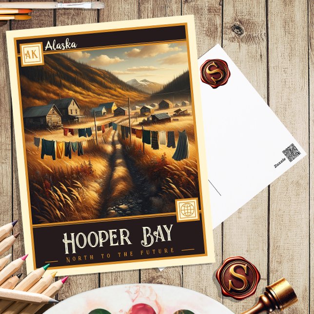 Hooper Bay, Alaska | Carte postale Vintage (Créateur téléchargé)