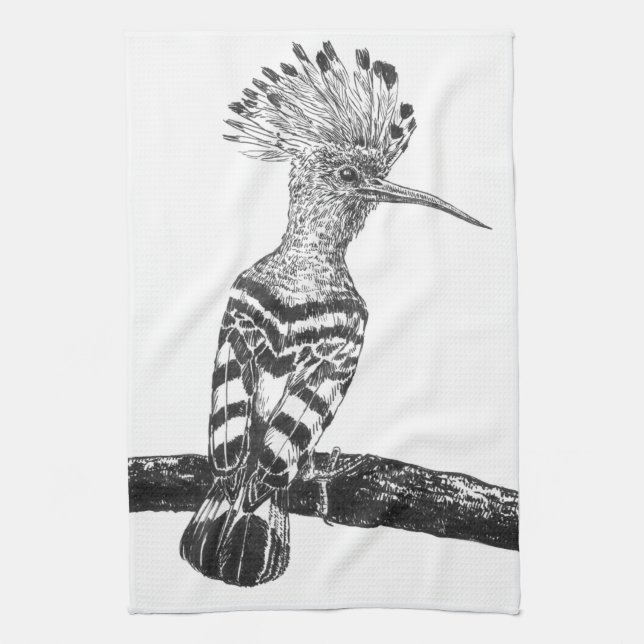 Hoopoe drawing kitchen towel (Vertical)