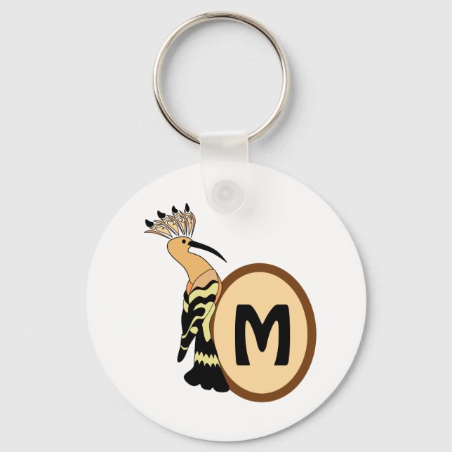 Hoopoe Whimsical Bird Monogram Keychain (Front)