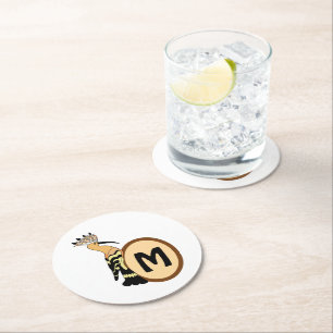 Hoopoe Whimsical Bird Monogram Round Paper Coaster