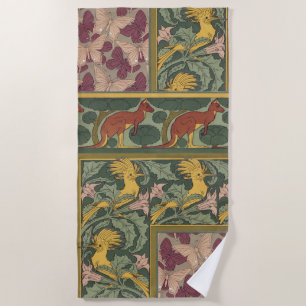 Hoopoes & Jimson Weed Birds & Floral Art Nouveau Beach Towel