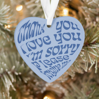 Ho'oponopono Heart-Shaped Text Blue Ornament