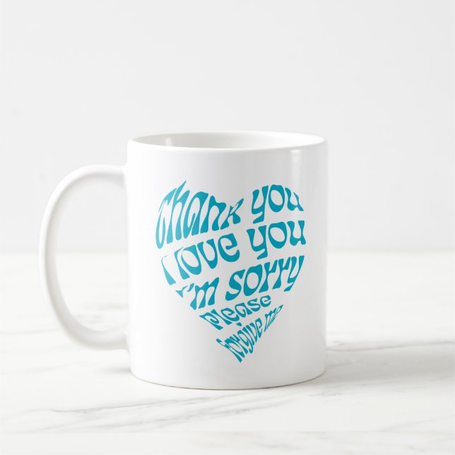 Ho'oponopono Heart-Shaped Text Coffee Mug (Left)