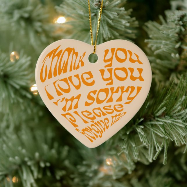 Ho'oponopono Heart-Shaped Text Orange Ceramic Ornament (Tree)