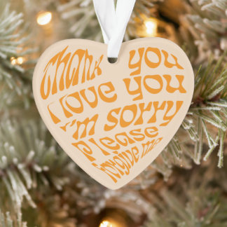 Ho'oponopono Heart-Shaped Text Orange Ornament
