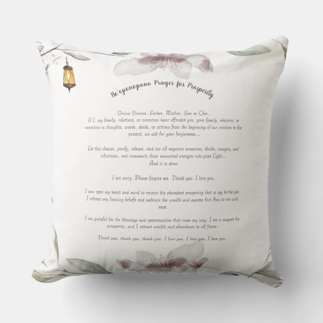 Ho'oponopono Prayer  - Peace & Prosperity Throw Pillow (Front)