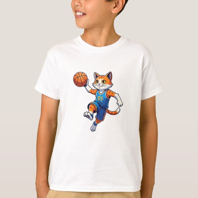 Hoops Cat Basketball Design Funny Cat Lover T-Shirt (Front)