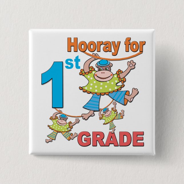 Hooray for 1st Grade 2 Inch Square Button (Front)