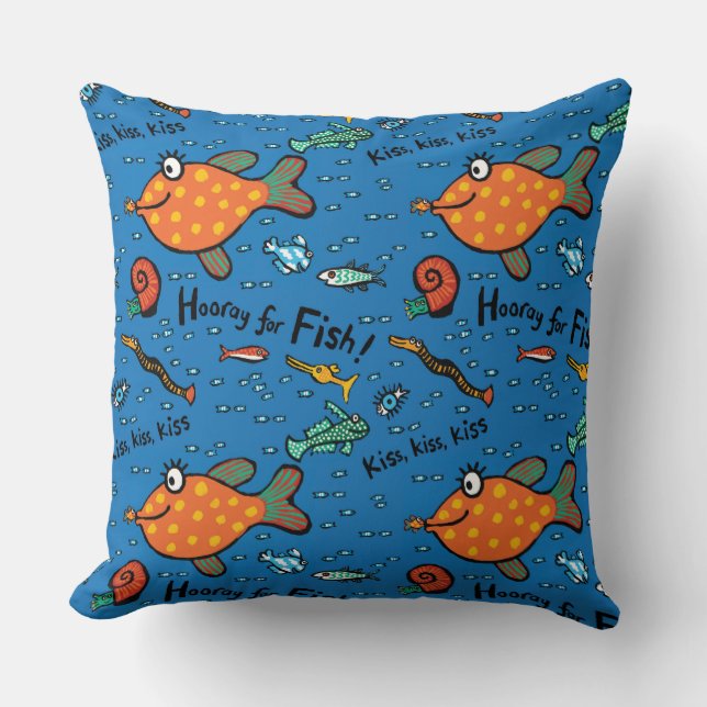 Hooray For Fish Pattern Throw Pillow (Front)