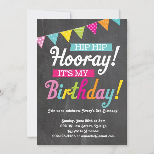 Hooray It's My Birthday Invitation (Front)
