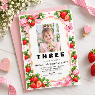 Hooray She's Three Personalized Photo Birthday Invitation