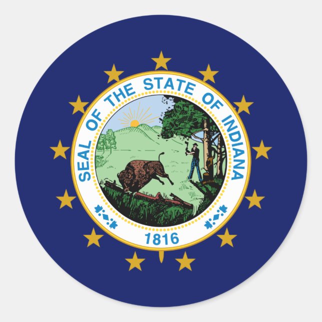 Hoosier Flag & Seal, Flag of Indiana Classic Round Sticker (Front)