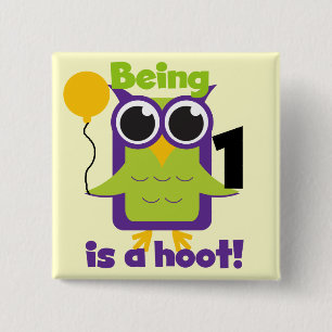 Hoot Owl 1st Birthday T-shirts and Gifts 2 Inch Square Button