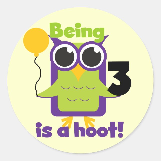 Hoot Owl 3rd Birthday T-shirts and Gifts Classic Round Sticker (Front)