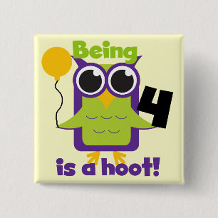 Hoot Owl 4th Birthday T-shirts and Gifts 2 Inch Square Button