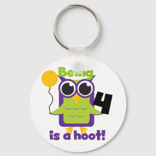 Hoot Owl 4th Birthday T-shirts and Gifts Keychain