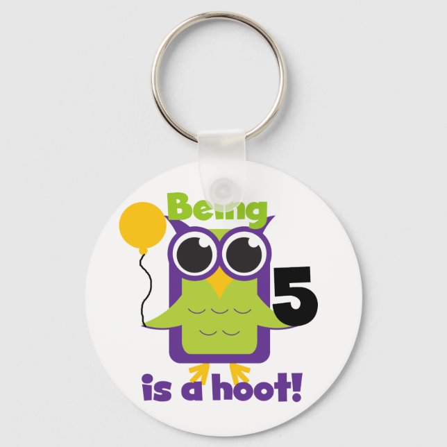 Hoot Owl 5th Birthday T-shirts and Gifts Keychain (Front)