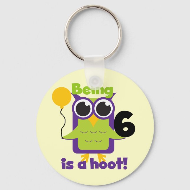 Hoot Owl 6th Birthday T-shirts and Gifts Keychain (Front)