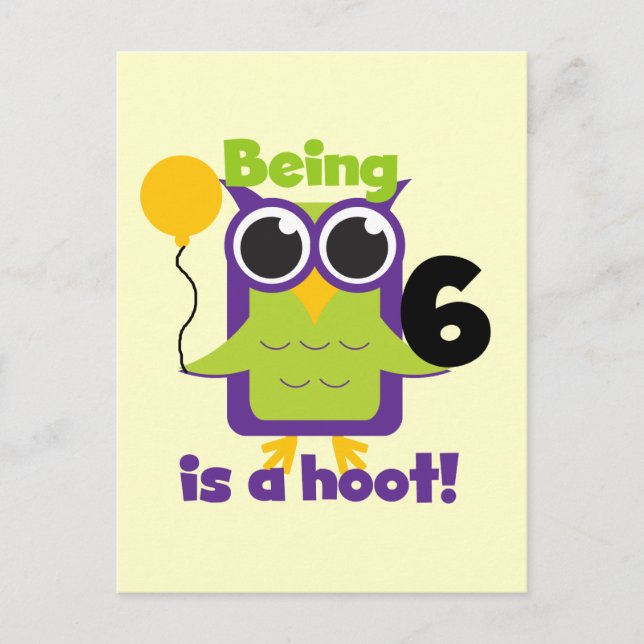 Hoot Owl 6th Birthday T-shirts and Gifts Postcard (Front)