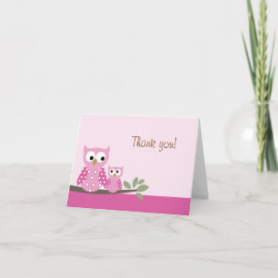 Hoot Owl Pink Folded Thank you note card