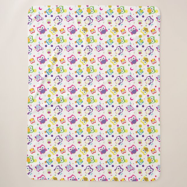Hoot Owl Woodland Wildlife Polka Dots and Moons Sherpa Blanket (Front)