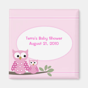 Hoot Owls PINK Baby Shower Favour Magnet