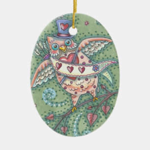 HOOTS N' HEARTS OWL VALENTINE ORNAMENT Oval