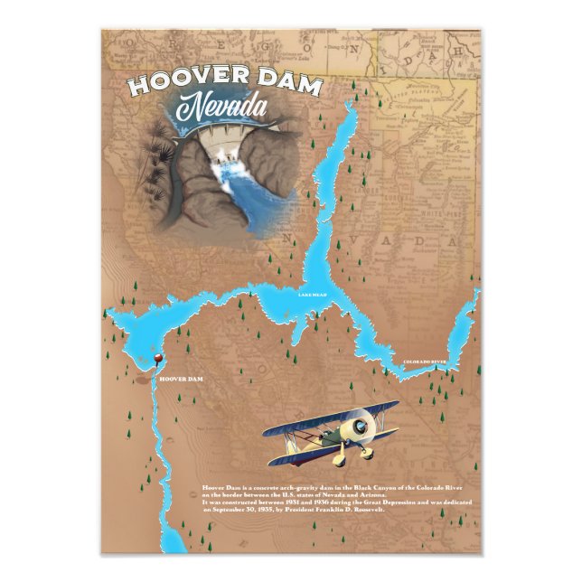 Hoover Dam Nevada map Photo Print (Front)