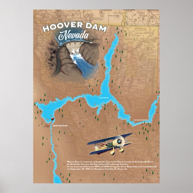 Hoover Dam Nevada map Poster (Front)